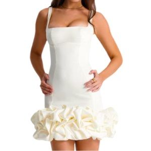 House of CB Lilou Ivory Ruffle Square Neck Mini Dress